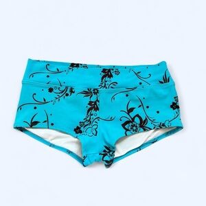 Floral Blue and Brown Women's Swim Shorts